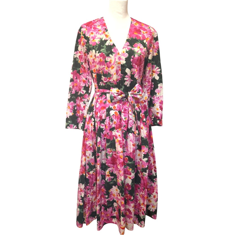 Zara Womens S Pink Floral 3/4 Sleeve Midi Dress Garden Floral Cottage Romantic